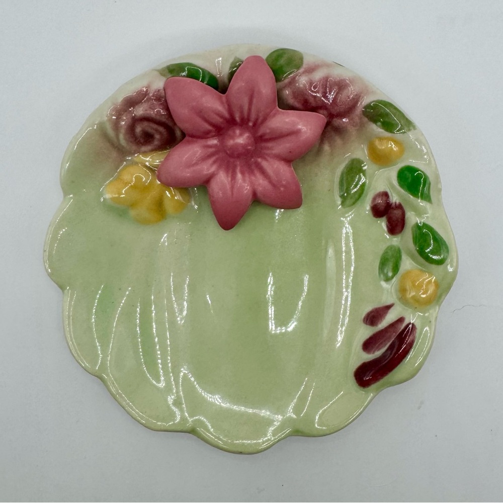 Vintage Floral Trinket Dish, Tea Bag Dish, Wall Decor 1940’s Zanesville USA